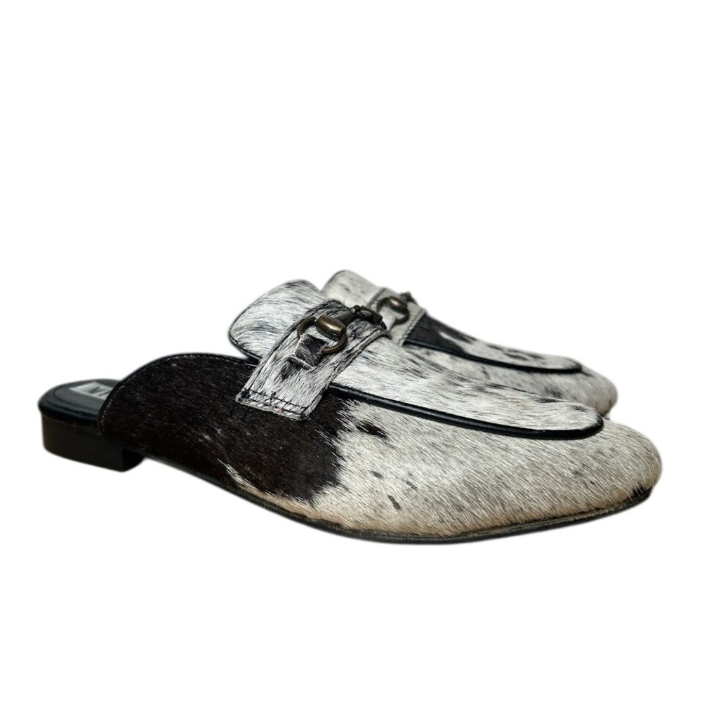 Myra Bag Women Cowhide Hair On‎ Hide Horsebit Mules Black White S9 S-1554